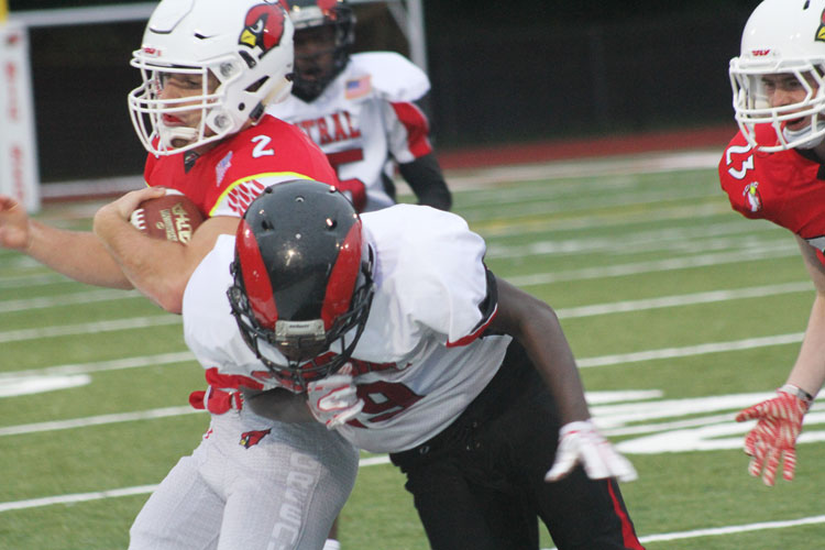 Greenwich High's Anthony Ferraro works his way past the Bridgeport Central defense during Friday night's game. (Avery Belicka photo)