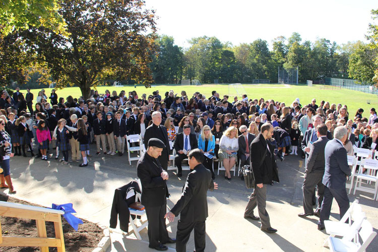 The Greenwich Catholic School community gathered at the ribbon cutting ceremony for the new Upper School building.