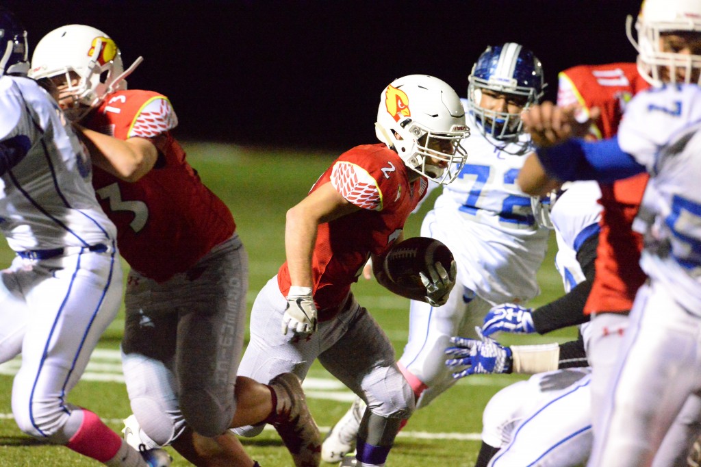 Greenwich senior running back Kevin Iobbi takes the hand off during Friday's game (John Ferris Robben photo)