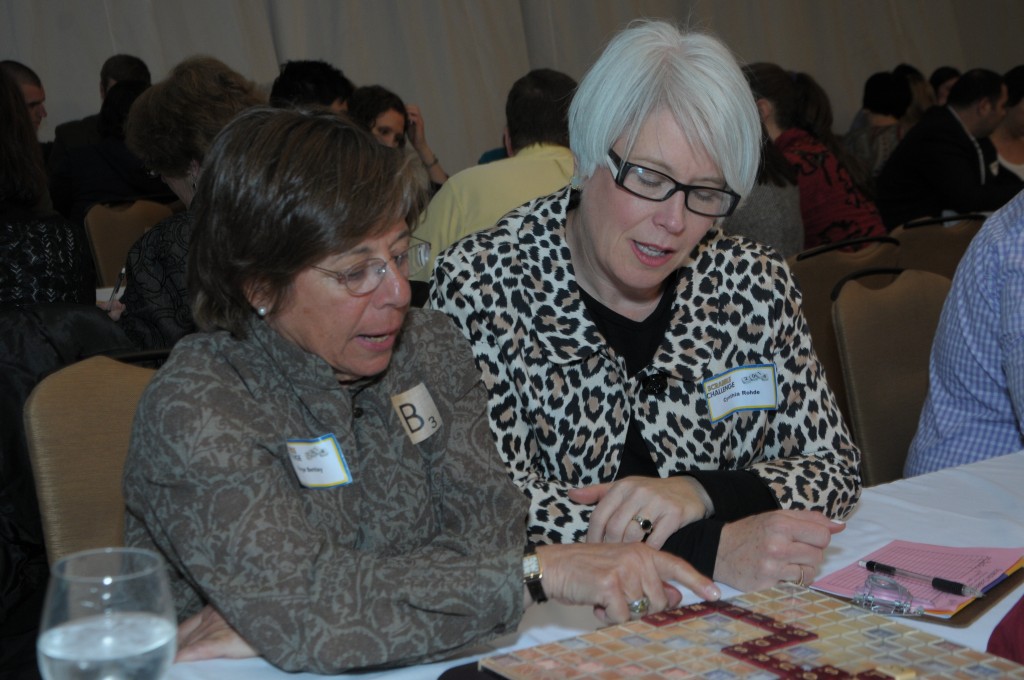 Family Centers’ Board member Marge Berkley (left) and Cynthia Rohde playing a game of Scrabble at a past event (Contributed Photo) 