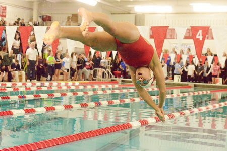 The Greenwich High School swim team competed Thursday night at the FCIAC championships meet. (John Ferris Robben photo)
