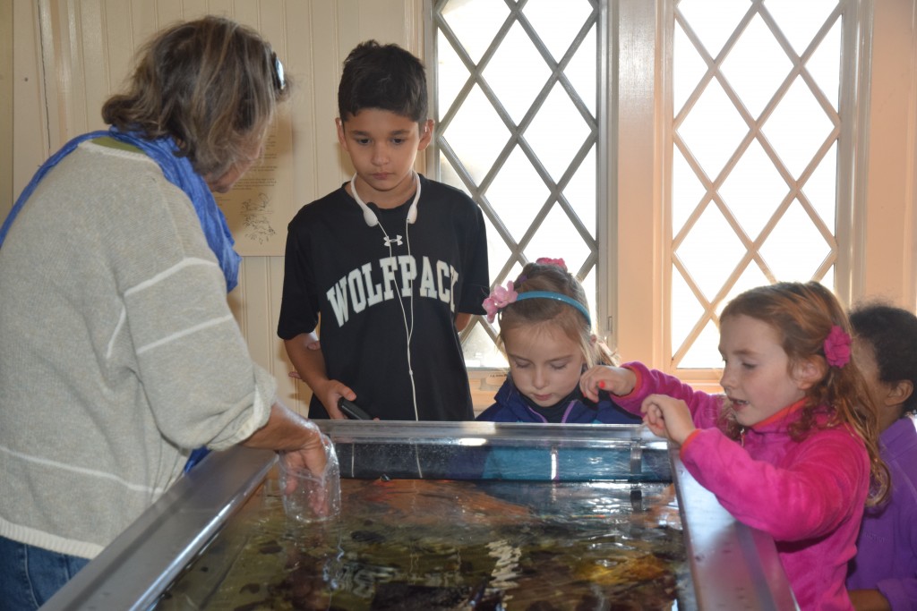 Bruce Museum Marketing and Science Curatorial Associate and Seaside Center Manager, Cynthia Ehlinger, teaches kids about the animals found in Long Island Sound during First Sunday Science. Photo by Chéye Roberson.
