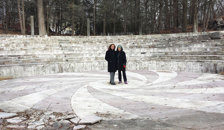 Josie Merck on the right, and Amy Wilfert, senior partner of the Day Pitney law firm in Greenwich assisting Merck with the legalities involved in the removal and relocation of the O’Neil amphitheater to Sarah Lawrence College. The stage is to be reused by the new Lia Fail property owners. (Jennifer Pagnillo, Esq. photo)
