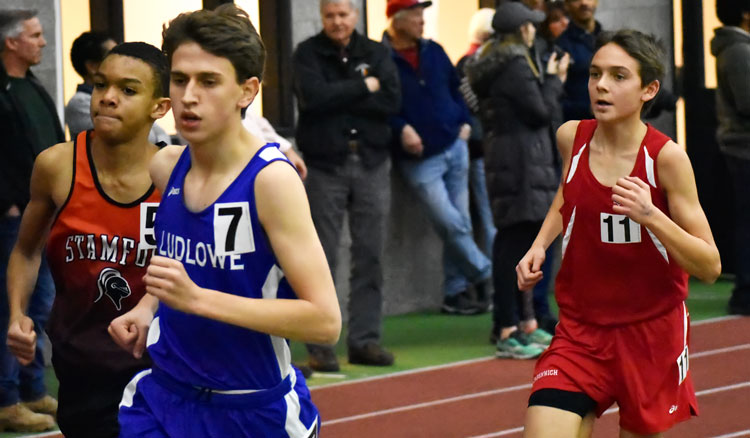 The Greenwich High School boys' indoor track team finished the CIAC class LL meet second overall, posting a team score of 46 points. (Paul Silverfarb photo)