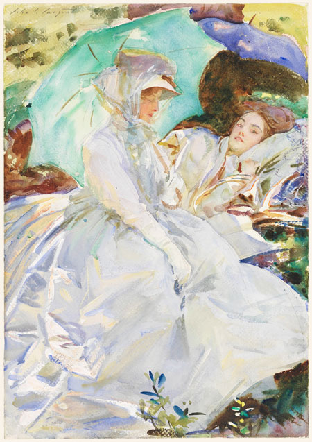 "Simplon Pass Reading," John Singer Sargent (American, 1856-1925) about 1911. Translucent watercolor and wax resist, over graphite one paper, Museum of Fine Arts, Boston. The Hayden Collection—Charles Henry Hayden Fund. Photograph Museum of Fine Arts, Boston.