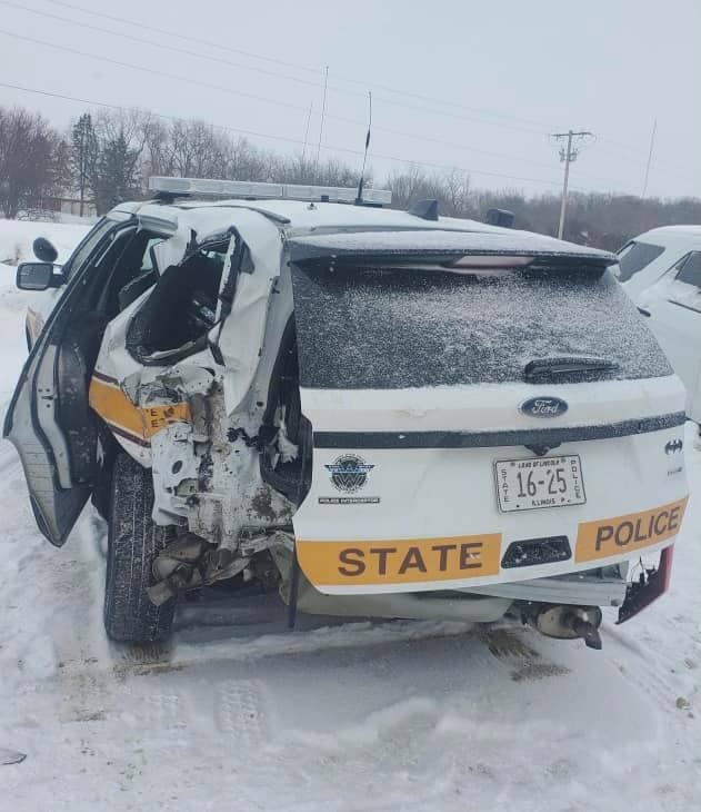 Illinois State Police Trooper Squad Car Struck While Assisting Motorist