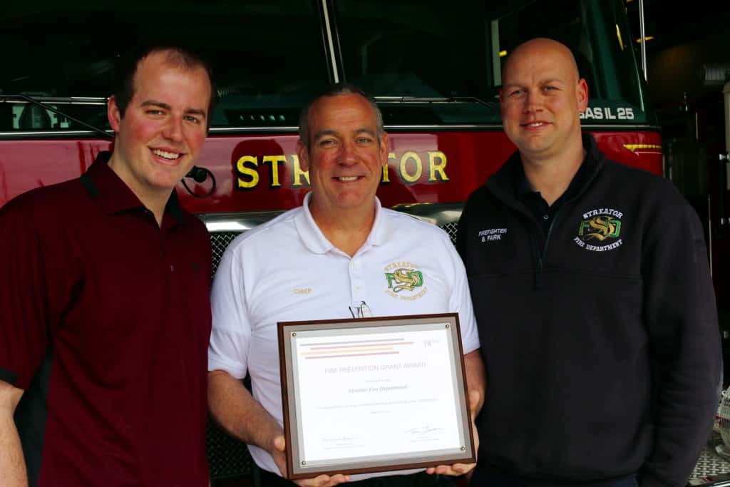 FM Global representative with Streator Fire Chief Gary Bird and firefighter Bryan Park (L to R)