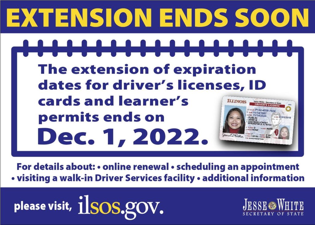 Illinois Driver's License and ID Card expiration extension ends