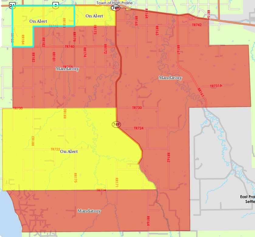 Evacuation & Alert Area expanded near High Prairie KIX106FM