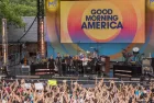New York^ NY - July 15^ 2022: Members of pop rock band One Republic pose on stage after ABC Good Morning America summer concert at Central Park