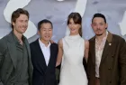 Glen Powell^ Lee Isaac Chung^ Daisy Edgar-Jones and Anthony Ramos at the premiere for Twisters at the Regency Village Theatre. LOS ANGELES^ USA. July 11^ 2024