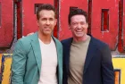 Ryan Reynolds and Hugh Jackman attend the "Deadpool and Wolverine" UK Fan Event at the Eventim Apollo in London^ England. July 11^ 2024