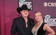 Jon Pardi (L) and his wife Summer attend the 2023 CMT Music Awards at Moody Center on April 2^ 2023 in Austin^ Texas.