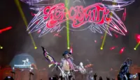 Rock band Aerosmith performs on stage during their Global Warming World Tour concert on May 17^ 2014 in Vilnius^ Siemens Arena^ Lithuania.