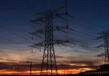 Overhead power lines at sunset in Spain