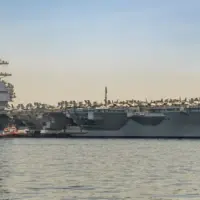 The United States Navy aircraft carrier USS Gerald R. Ford docked in Split^ Croatia on 27 June^ 2023.