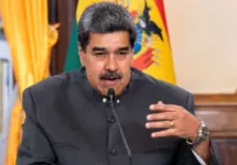 Venezuelan President Nicolás Maduro participates in a press conference at the Miraflores Palace^ the seat of government of Venezuela. Caracas^ Venezuela; April 20 2023