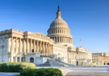 United States US Capitol Building as seen from Independence Avenue in Washington^ DC in spring.