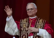Pope Leo XIV appears on the central balcony of St. Peter's Basilica Rome^ Italy 08-05-2025