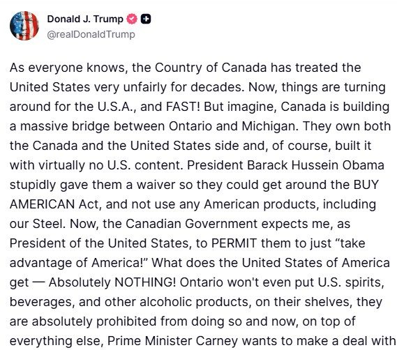 Trump threatens to block opening of Gordie Howe International Bridge