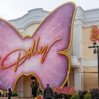 Outside the entrance to The Dolly Parton Experience museum in the Dollywood theme park Pigeon Forge^ Tennessee^ USA - December 17 2025