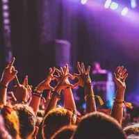 crowd partying stage lights live concert summer music festival