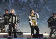 Linkin Park with lead singer Emily Marcia Armstrong perform on stage during the 2025 UEFA Champions League Final Opening ceremony at Munich arena in Munich Munich^ Germany - May 31^ 2025