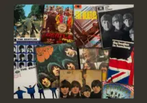The Beatles LP vintage vinyl records cover collection from in a pile.
