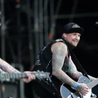 Good Charlotte in concert at the Sziget Festival in Budapest^ Hungary^ on Thursday^ August 11^ 2011. Seen here is lead singer Joel Madden^ left^ and lead guitarist Benji Madden.