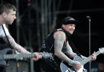 Good Charlotte in concert at the Sziget Festival in Budapest^ Hungary^ on Thursday^ August 11^ 2011. Seen here is lead singer Joel Madden^ left^ and lead guitarist Benji Madden.