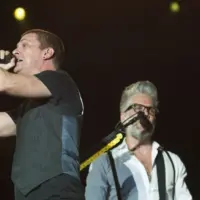 Matchbox 20 band vocalist Rob Thomas (L) performs during the Rock in Rio concert^ on September 20^ 2013 in Rio de Janeiro^ Brazil.