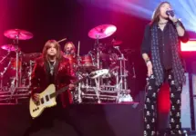 (L-R) Brian Wheat^ Troy Luccketta and Jeff Keith of Tesla performs onstage at the Paramount on October 25^ 2018 in Huntington^ New York.