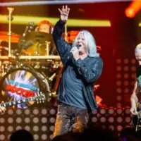 Joe Elliot^ Vivian Campbell and Phil Collen of Def Leppard perform on stage at the Event Center at the Borgata casino during their Summer Tour 2025 Atlantic City^ NJ USA - June 28^ 2025