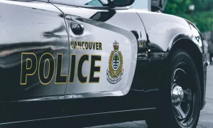 Close up View of police car "Vancouver Police" in Coal Harbour. Vancouver^ Canada - December 1^ 2019
