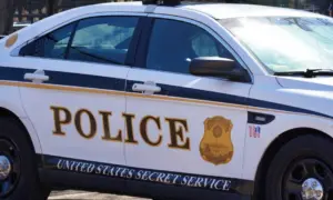 A United States Secret Service Police Car parked outside an entrance to the White House. Washington DC - February 23^ 2025