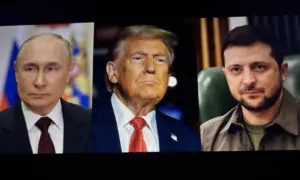 mages of the president Donald Trump^ Volodymyr Zelenskyy and Vladimir Putin side by side
