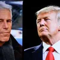 Conceptual editorial image showing U.S. President Donald Trump and Jeffrey Epstein on the screen. For editorial use only. New York U.S 27.07.2025