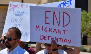 People demonstrating against children being held in the Clint^ Texas Border Patrol facility. Conditions there have been described as squalid^ inhumane and abusive. Clint^ Texas / USA - 29 June 2019