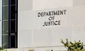 Sign of United States Department of Justice(DOJ) on their headquarters building in Washington^ D.C. USA. Washington D.C.^ USA - March 1^ 2020: