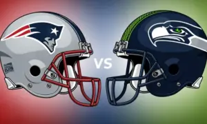 This content was generated by an Artificial Intelligence (AI) system. New England Patriots Helmet vs. Seattle Seahawk Helmet illustration