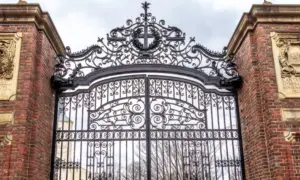 The iron gates of Harvard in Cambridge^ MA^ USA.