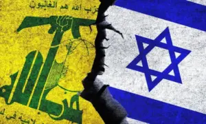 Israel and Hezbollah flags together. Hezbollah and Israel political conflict^ war crisis^ relations concept