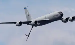 A United States Air Force KC-135 Stratotanker performs at the 2023 Cleveland International Airshow. CLEVELAND^ OHIO USA - September 3^ 2023