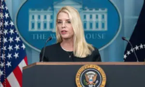 President Donald Trump holds a press conference with Attorney General Pam Bondi and Deputy Attorney General Todd Blanche on Supreme Court Victory at the White House Washington DC. 2025 June 27