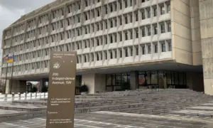 Outside United States Department of Health and Human Services headquarters^ exterior of Herbert Humphrey federal office building Washington DC US - December 02^ 2019