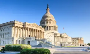 United States US Capitol Building as seen from Independence Avenue in Washington^ DC in spring.