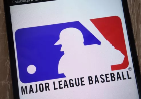 Major League Baseball logo displayed on a modern smartphone