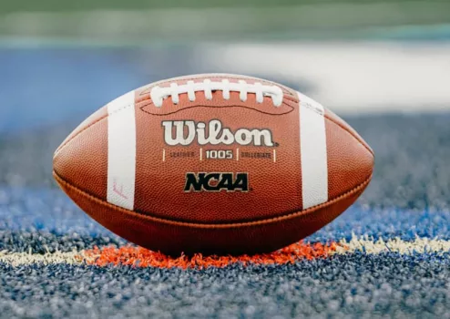 Wilson football ^ NCAA logo on playing field