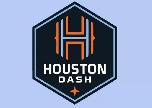 National Women Professional Soccer League. Logo of Houston Dash women's soccer team on blue background