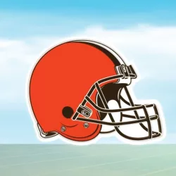 Cleveland Browns National Football League ( NFL) team's vector logo and symbol isolated on sky / white^ blue^ green background.